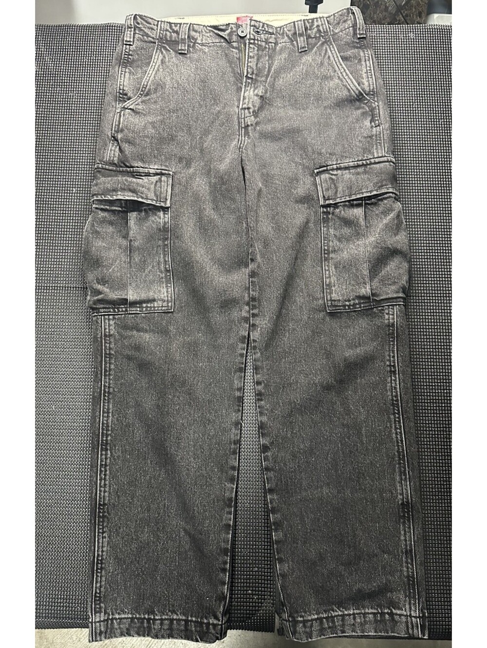 Levis XX Cargo Black Washed Denim Pants Wide Leg Baggy Y2K 30x29